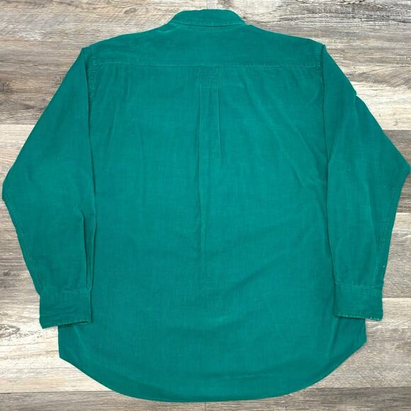 Vintage 80s Saks Fifth Avenue Teal Mens L Long Sleeve Button Down Corduroy Shirt - Picture 2 of 10